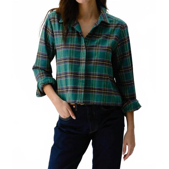 NEW CISSA women's flannel bib shirt in green plaid